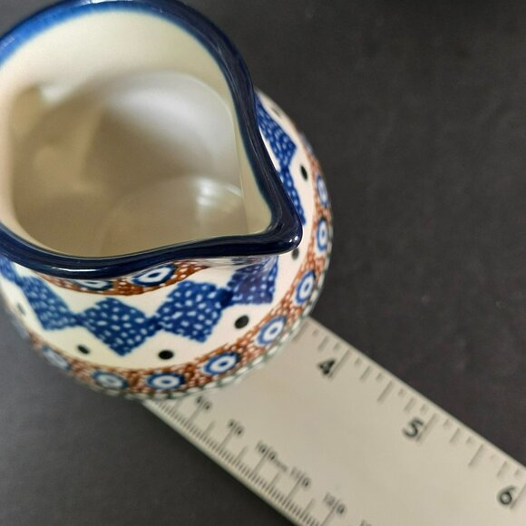 Polish Pottery UNIKAT Creamer Pitcher & Sugar Bowl Set w Lid Handmade Geometric - Picture 10 of 11